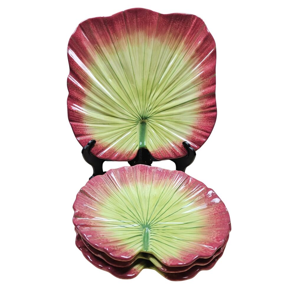 Vintage Lotus Serving plates 1 large 3 smaller side plates Red to yellow, green